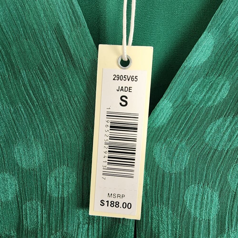 Max Studio Jade Green Pleated Satin Polka Dot Midi Dress NWT Flutter Sleeve Sm - Picture 8 of 12